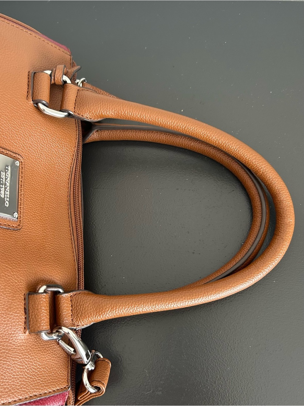Tignanello Colorblock Leather Satchel Crossbody Brown Burgundy Pebbled Leather - Picture 7 of 14
